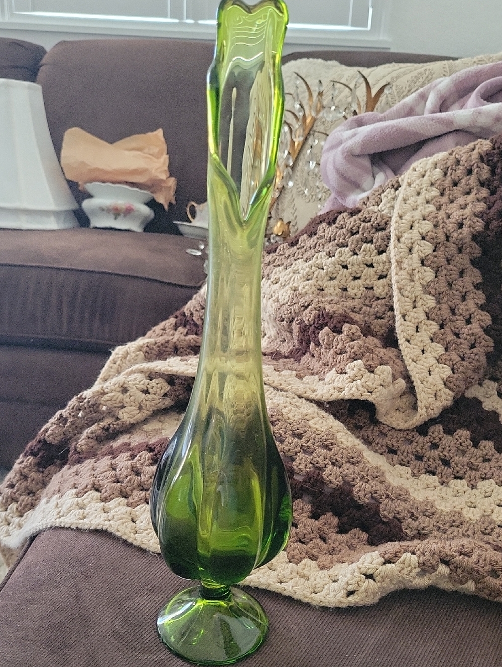 Vintage Viking Glass Swung. Vase 16 Inch